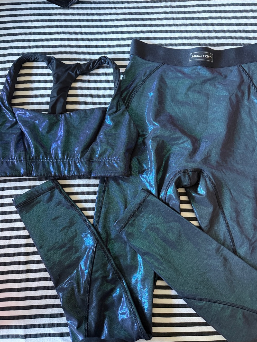Savage X Fenty Shimmering Teal-Blue Sports Bra & Leggings Set